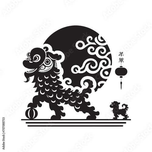 Festive Expression: Dynamic Chinese Lion Dance Reunion Silhouette for Striking Stock Collections - Chinese New Year Silhouette - Chinese Lion Vector
