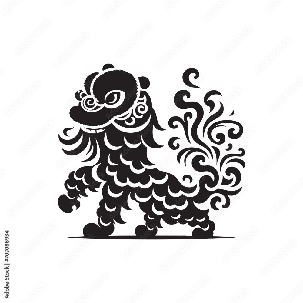Obraz premium Time-Honored Tradition: Exquisite Chinese Lion Dance Reunion Silhouette for Cultural Stock Collections - Chinese New Year Silhouette - Chinese Lion Vector 