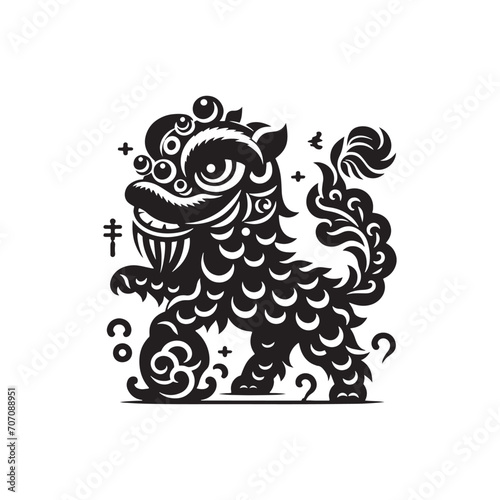 Festive Grace: Striking Chinese Lion Dance Reunion Silhouette in Vibrant Stock Imagery - Chinese New Year Silhouette - Chinese Lion Vector
