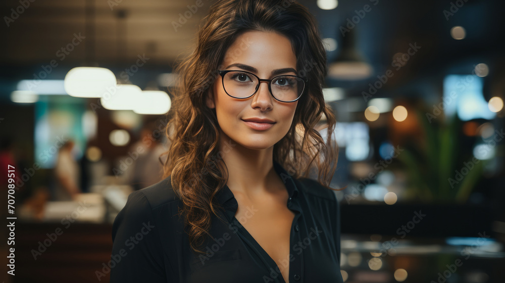 Woman, portrait and business with night, office and professional entrepreneur in building. Happy, smiling and urban with modern female wearing a business suit for leadership and bokeh success Woman, portrait and business with night, office and professional entrepreneur in building. Happy, smiling and urban with modern female wearing a business suit for leadership and bokeh success