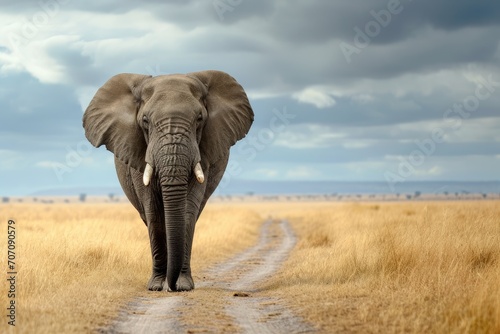 Solitary elephant wandering in the African savannah