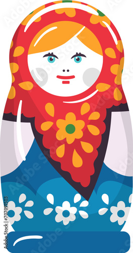 Russian matryoshka doll with floral pattern. Traditional nesting doll vector illustration. Folk art and cultural symbol concept.