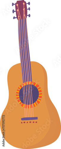 Classic acoustic guitar illustration with colorful sound hole design. Simple string musical instrument vector illustration. photo