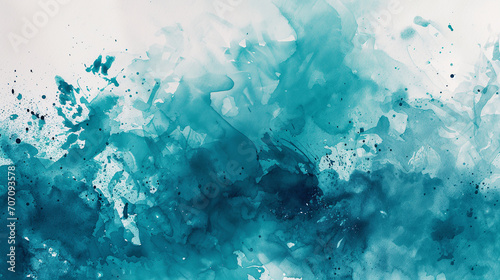 水彩画インクの背景画像_青緑色 Abstract colorful teal color painting illustration. Background of watercolor splashes [Generative AI] 
