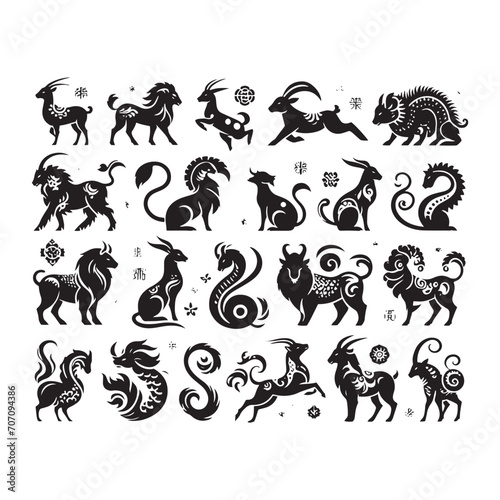 Ancient Symbols Rediscovered: Elevate Your Designs with Chinese Zodiac Animal Silhouette Stock Imagery - Chinese New Year Silhouette - Chinese Zodiac Animal Vector Stock 