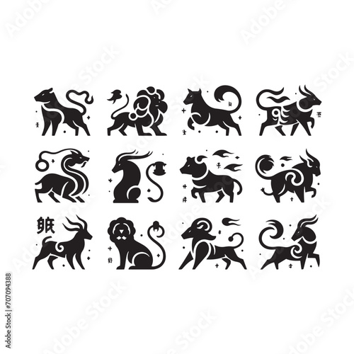 Radiant Silhouettes Explored: Delving into the Beauty of Chinese Zodiac Animal Silhouette Stock for Your Portfolio - Chinese New Year Silhouette - Chinese Zodiac Animal Vector Stock  © Vista