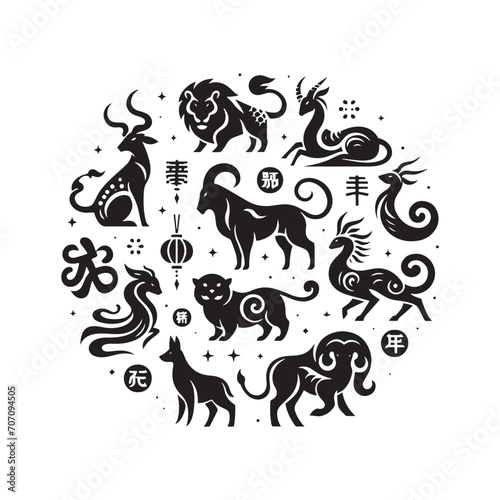 Zodiacal Whispers Captured: A Captivating Journey through the Intricate Chinese Zodiac Animal Silhouette Stock Collection - Chinese New Year Silhouette - Chinese Zodiac Animal Vector Stock
