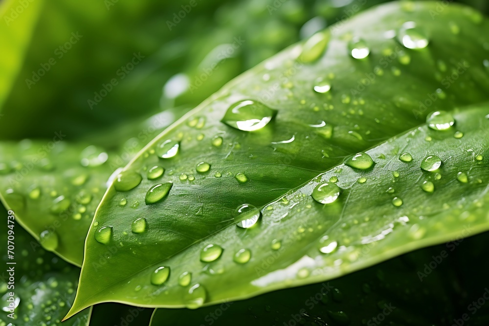 water drops on green leaf macro close up. nature background with space for text water drops on green leaf macro close up. nature background with space for text