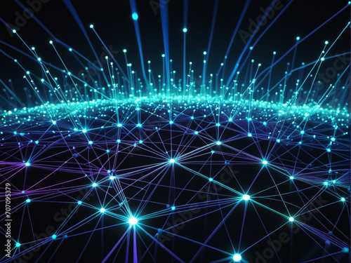 Abstract technology background with illuminated fiber optic network connections 