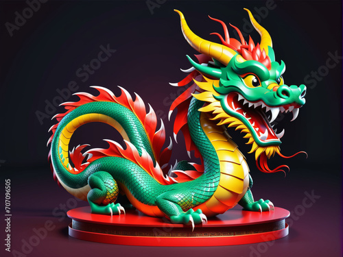 Chinese dragon themed design for festival and new year. Vector character illustration in isometry design  3D vector illustration  3D rendering  low details  catoon style  3D vector illustration  3D re