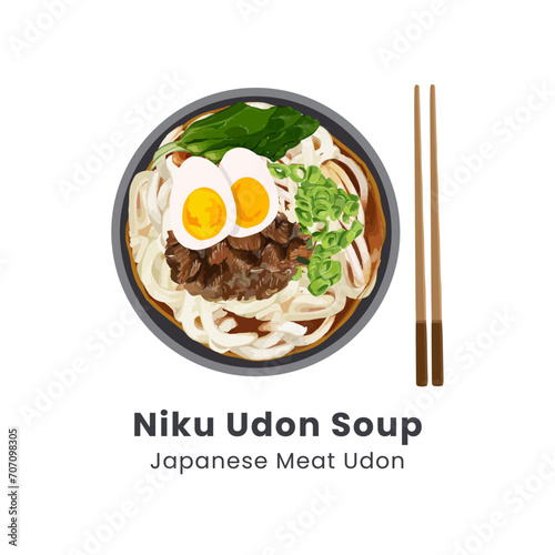 Vector Illustration of Beef Udon Or Niku Udon Soup