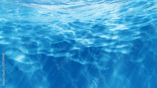 Swimming pool water, caustics ripple and flow texture. Summer background. Blue water texture, water surface. Open outdoor poolside, 3d rendering water caustics. Texture of the water surface, Ai 