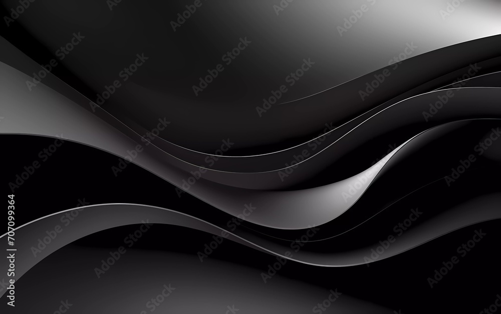 Black and silver paper waving abstract banner design. Wavy vector background. generative ai Black and silver paper waving abstract banner design. Wavy vector background. generative ai