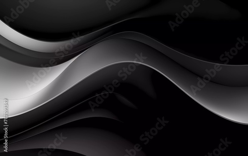 Black and silver paper waving abstract banner design. Wavy vector background. generative ai