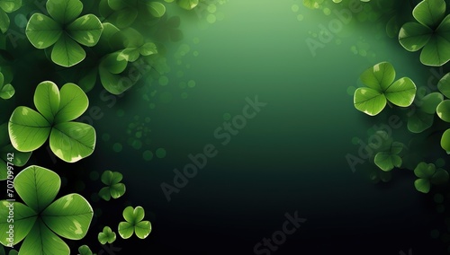 Clover leaves on a darkened green background with bokeh. The concept of Saint Patrick's Day.