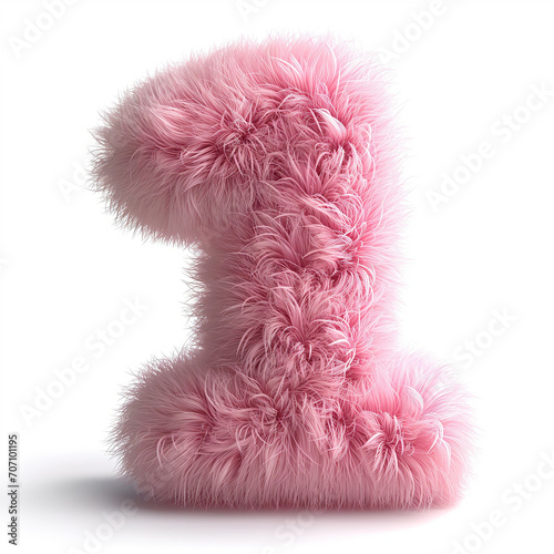 Furry Number 1 Design  Creative Textured Concept. Cute and soft. Birthday card idea. 