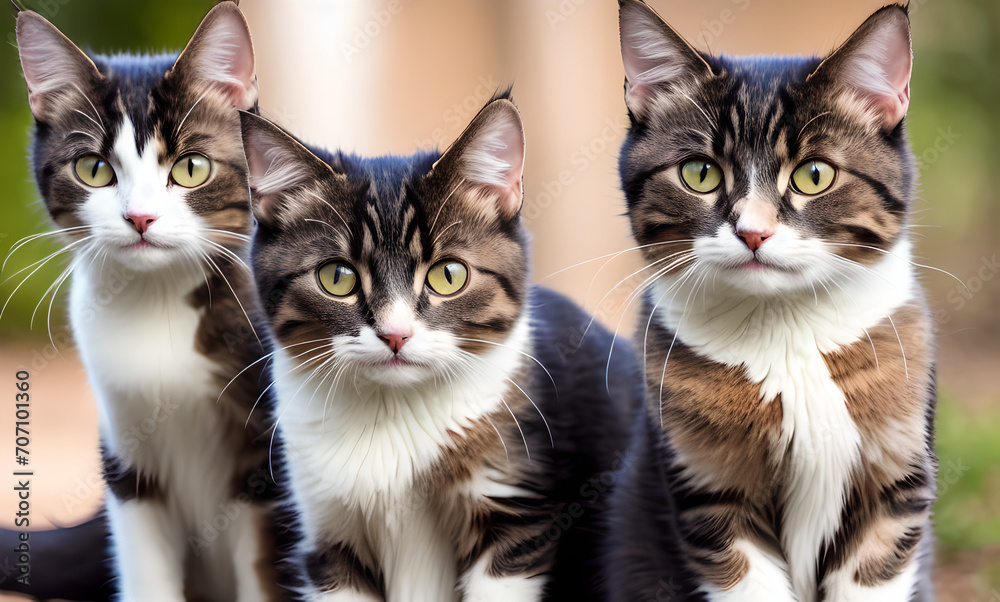 cat, pet cat, pet cat, beautiful kittens in the park, portrait of three cats