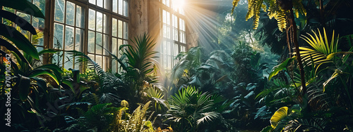 Tropical leaf plant is in a room with natural lighting