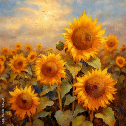 A Field of Sunflowers: Oil Painting Texture © Waqas