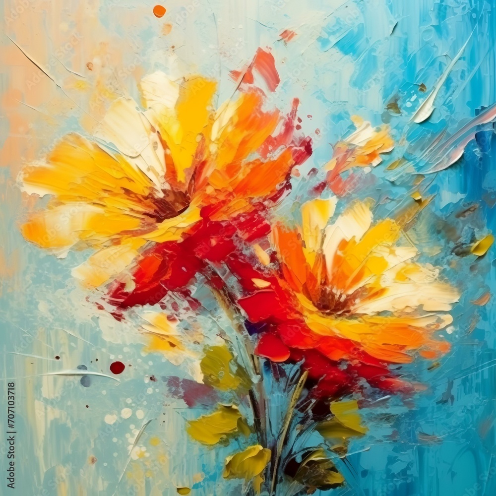 Abstract Colorful Oil Acrylic Painting of Spring Blossoms