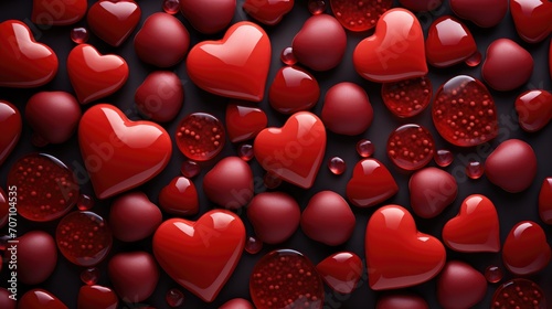 Many small hearts on red background