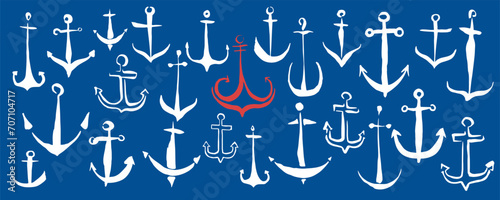 Anchors set hand painted with ink brush