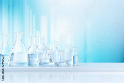 Chemical laboratory glassware as scientific background photo