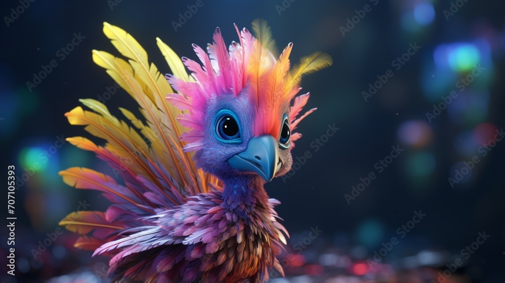 Fototapeta premium Purple chicken baby bird cartoon 3d portrait digital painting image Ai generated art
