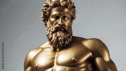 Golden statue of greek god zeus on a plain white background from Generative AI