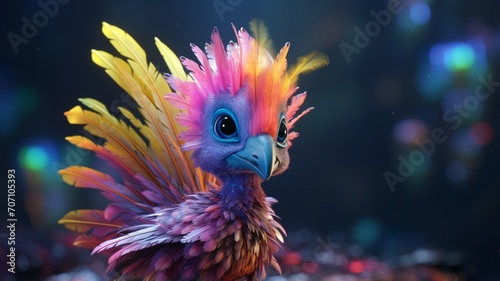 Purple chicken baby bird cartoon 3d portrait digital painting image Ai generated art © Manik007