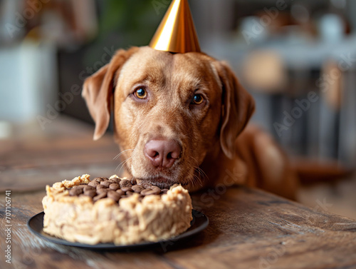 A dog celebrating its birthday, party