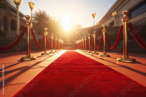 Red event carpet, gold rope barrier at the festival.  photo