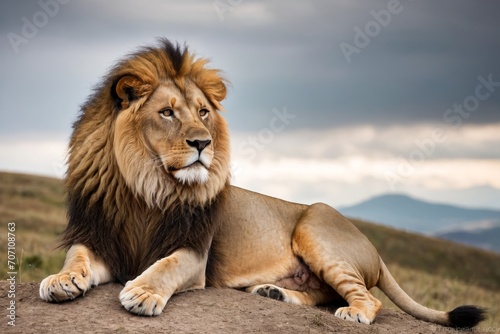 Male lion lying on the ground