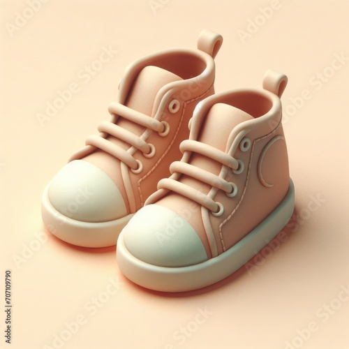 Old Children's Sneakers. 3D minimalist cute illustration on a light background.