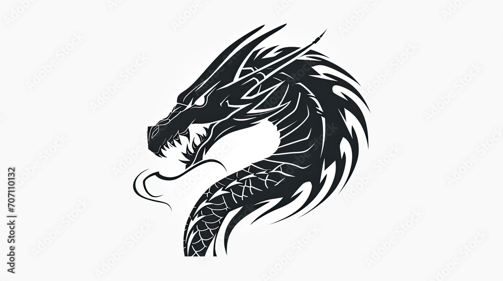 Image of a dragon head on a white background in a flat style Image of a dragon head on a white background in a flat style