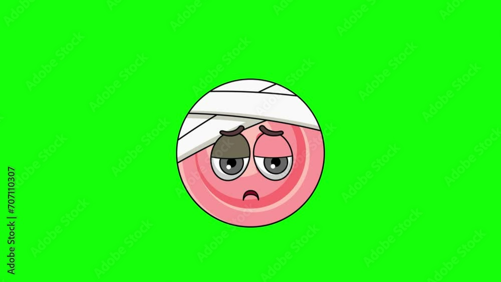 button emoticon face with head bandage, emoji loop animation