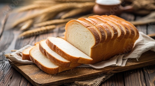 Sliced white bread on wooden board