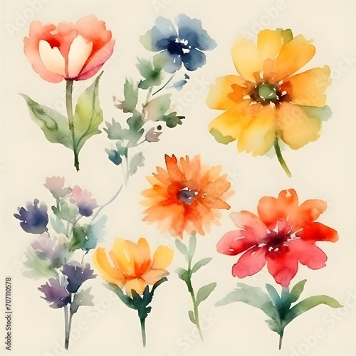flores pintadas en acuarela , sueltas © averywood