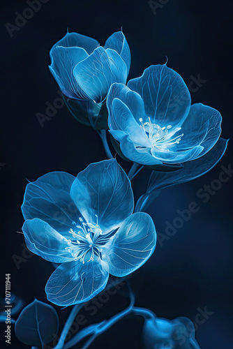 Isolated fantasy bioluminescent flower glowing in the dark
