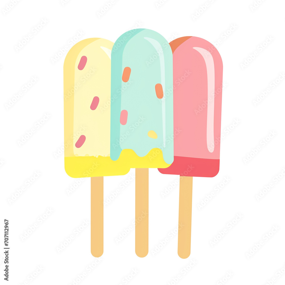 2D flat design illustration of a popsicle ice creams in flat pastel colors. Isolated on a white background. 2D flat design illustration of a popsicle ice creams in flat pastel colors. Isolated on a white background.