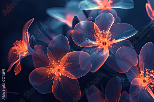 Isolated fantasy bioluminescent flower glowing in the dark
