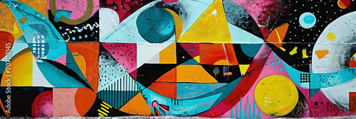 Wall graffiti street art graffiti doodle art colorful shapes geometric collage vibrant colors photo