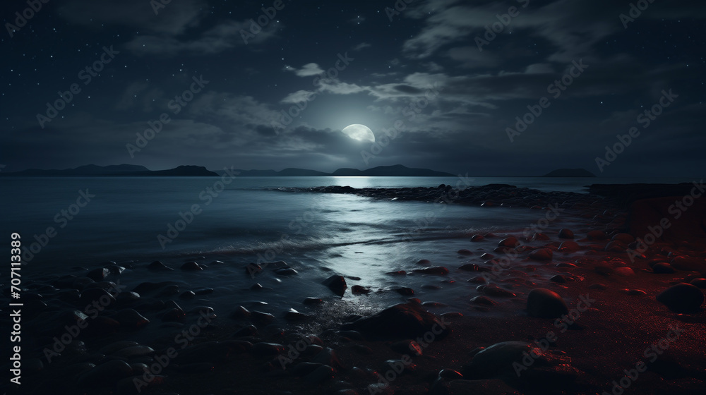 Sunset over the sea, moon over the ocean, moonlight over the sea , Ai generated image