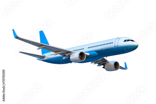 blue Airplane Flying Isolated on transparent background, PNG file