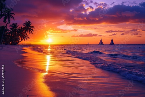 As the fiery sun sets over the tranquil ocean, the afterglow illuminates the peaceful horizon, casting a serene spell on the tropics and creating a breathtaking landscape of nature's beauty