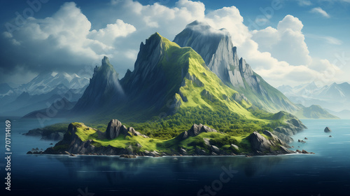 Landscapes of the Faroe Islands captured in summer   Mountain island in the sea  Ai generated image 