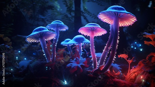 Strange plants giant mushrooms luminous picture Ai generated art