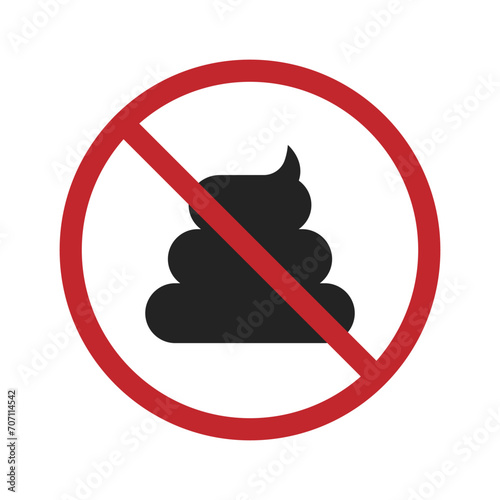 Isolated prohibited to poop, pet animal feces not allowed with illustration poo in round red crossed sign