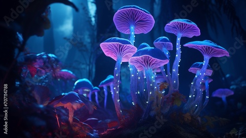 Strange plants giant mushrooms luminous picture Ai generated art