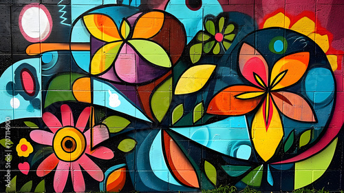 Wall graffiti street art graffiti doodle art colorful shapes geometric collage vibrant colors  floral